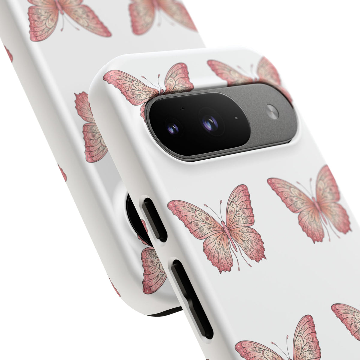 Pink Butterfly Tough Phone Case — Floral Pattern Protective Cover