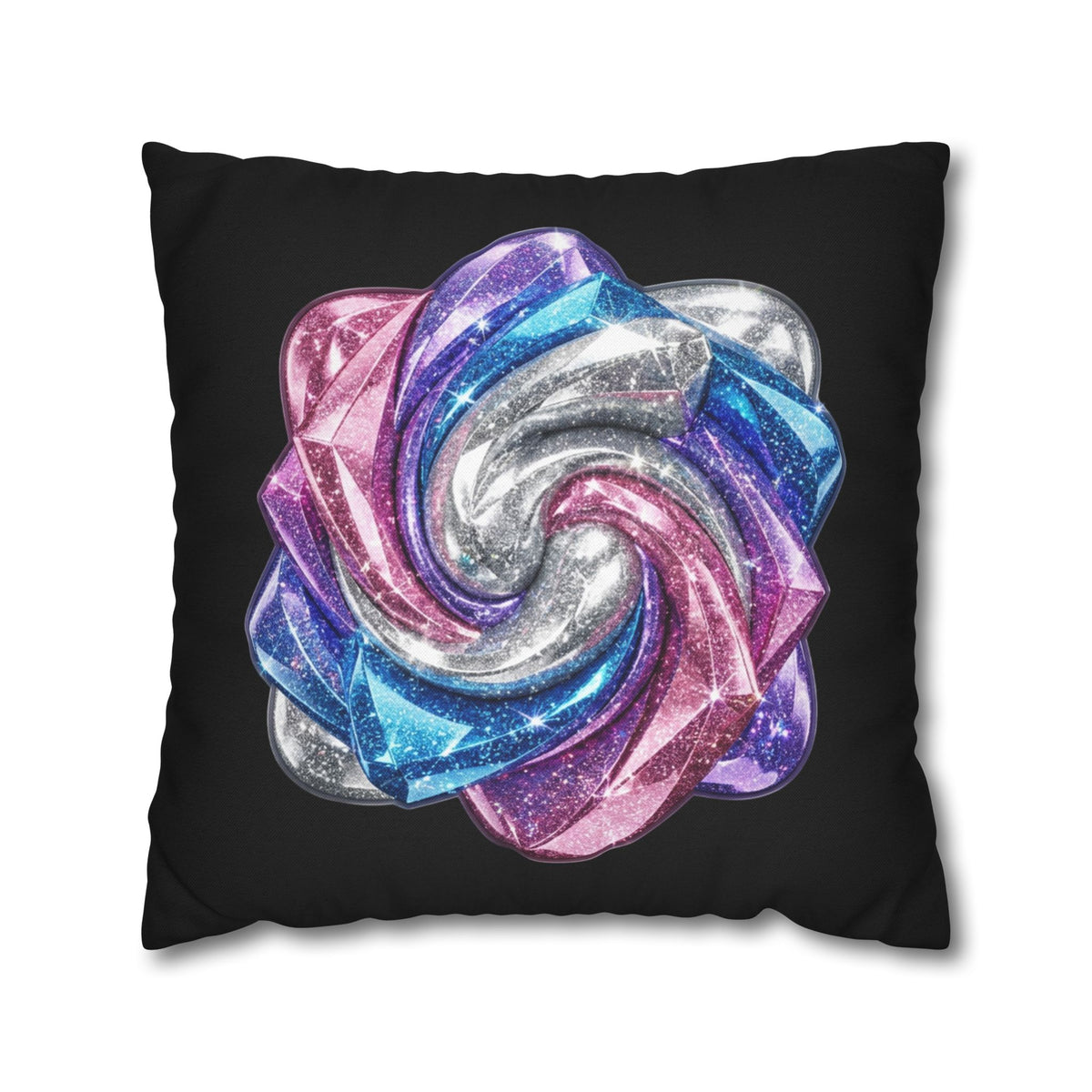 3D Glitter Design Black Spun Polyester Square Pillowcase