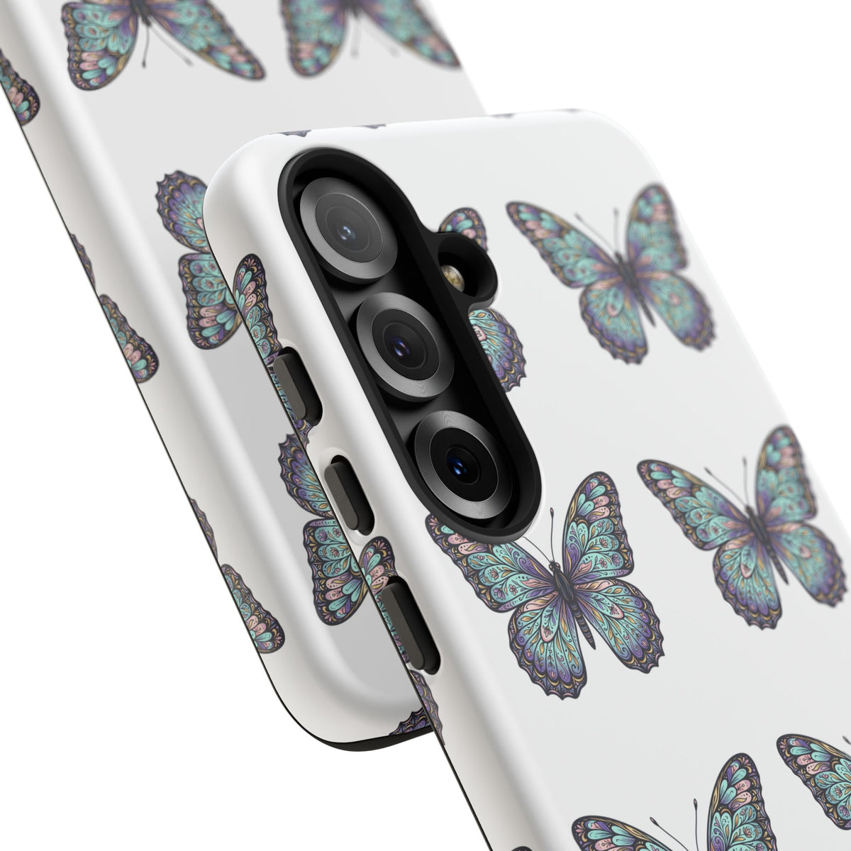 Butterfly Pattern Tough Phone Case — Vintage Teal Floral Protective Cover