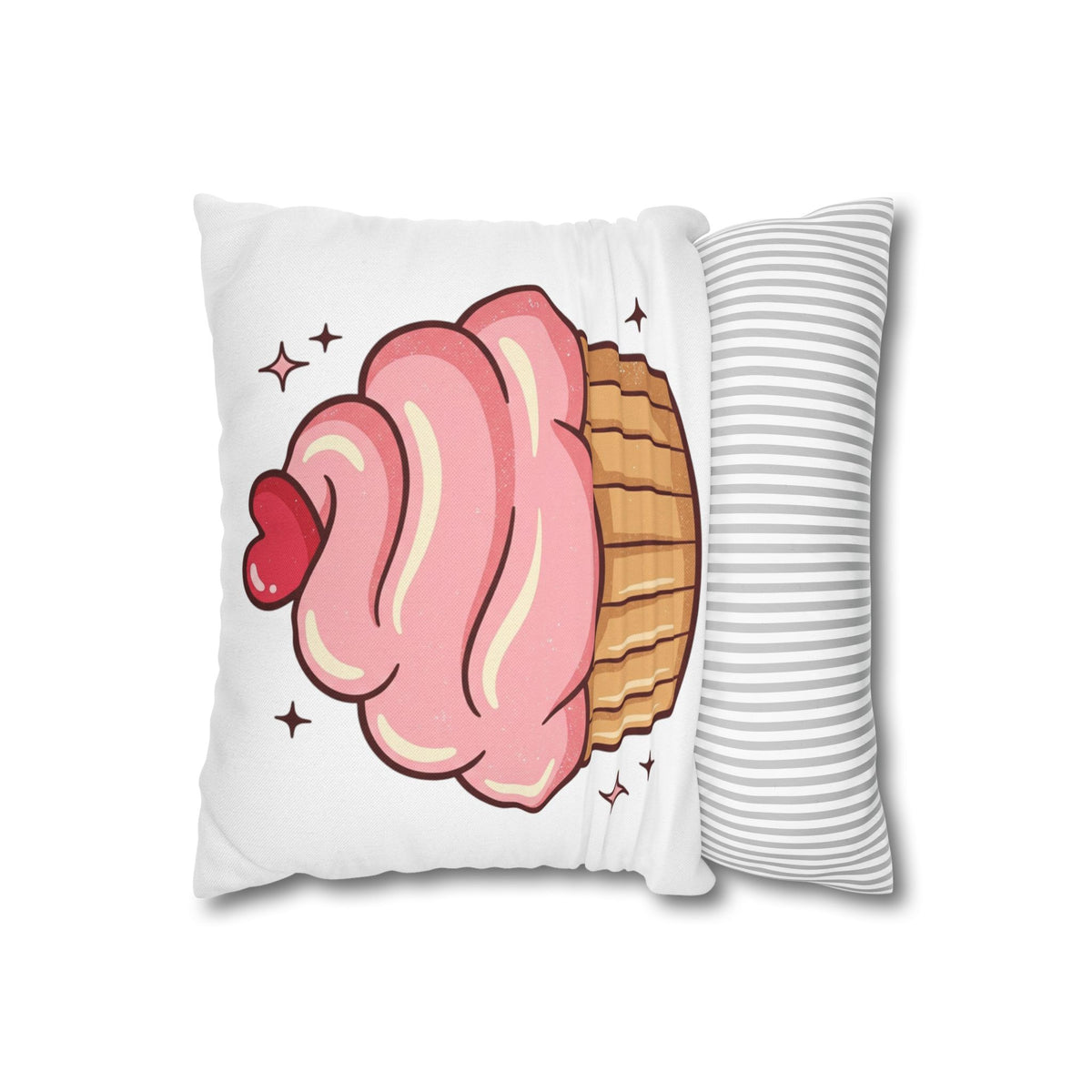 Pink Cupcake Spun Polyester Square Pillowcase- White