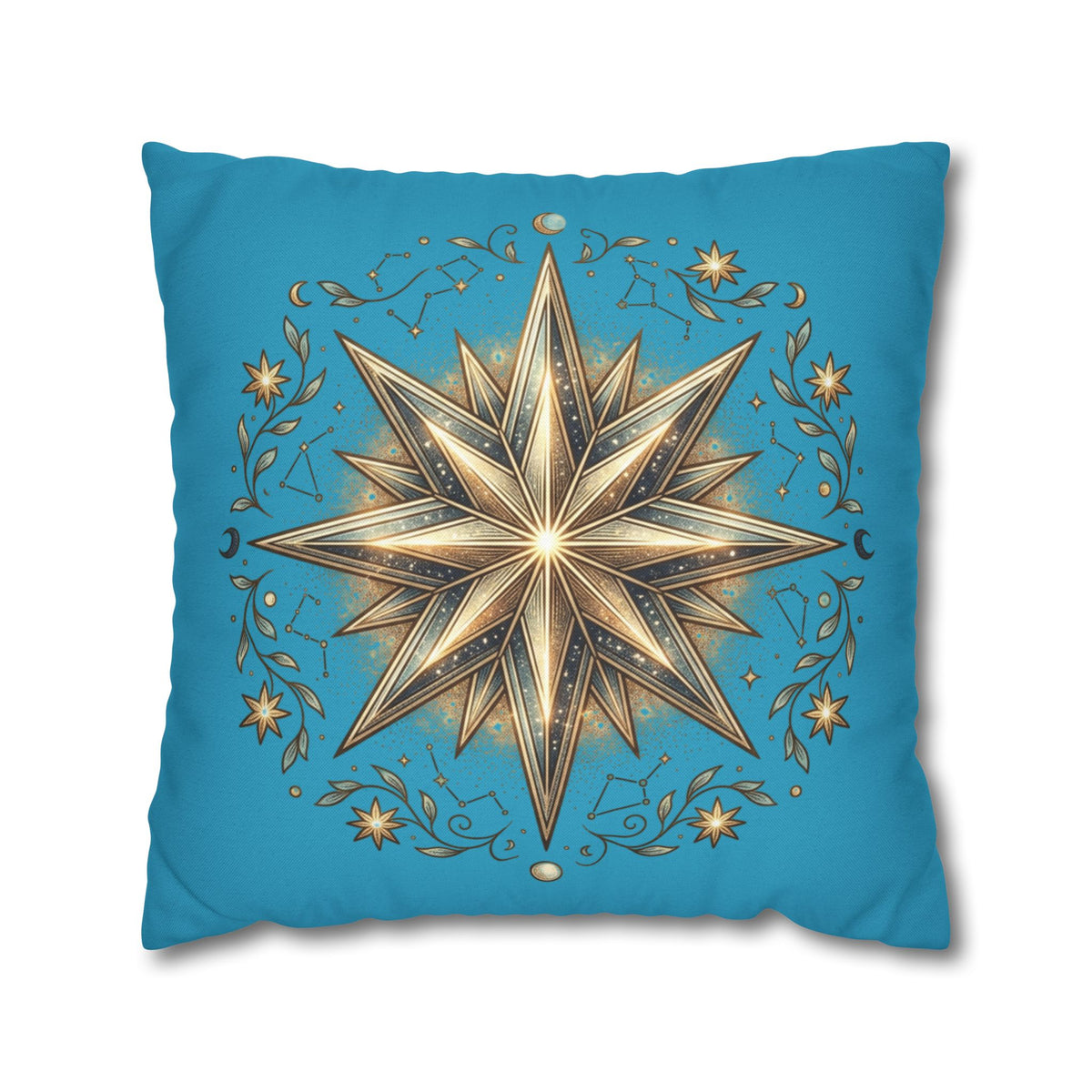 Star Print Turquoise Spun Polyester Square Pillowcase