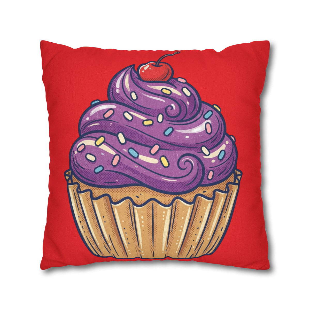 Cupcake Art Pillowcase — Purple Frosting Dessert Throw Pillow Cover- Red