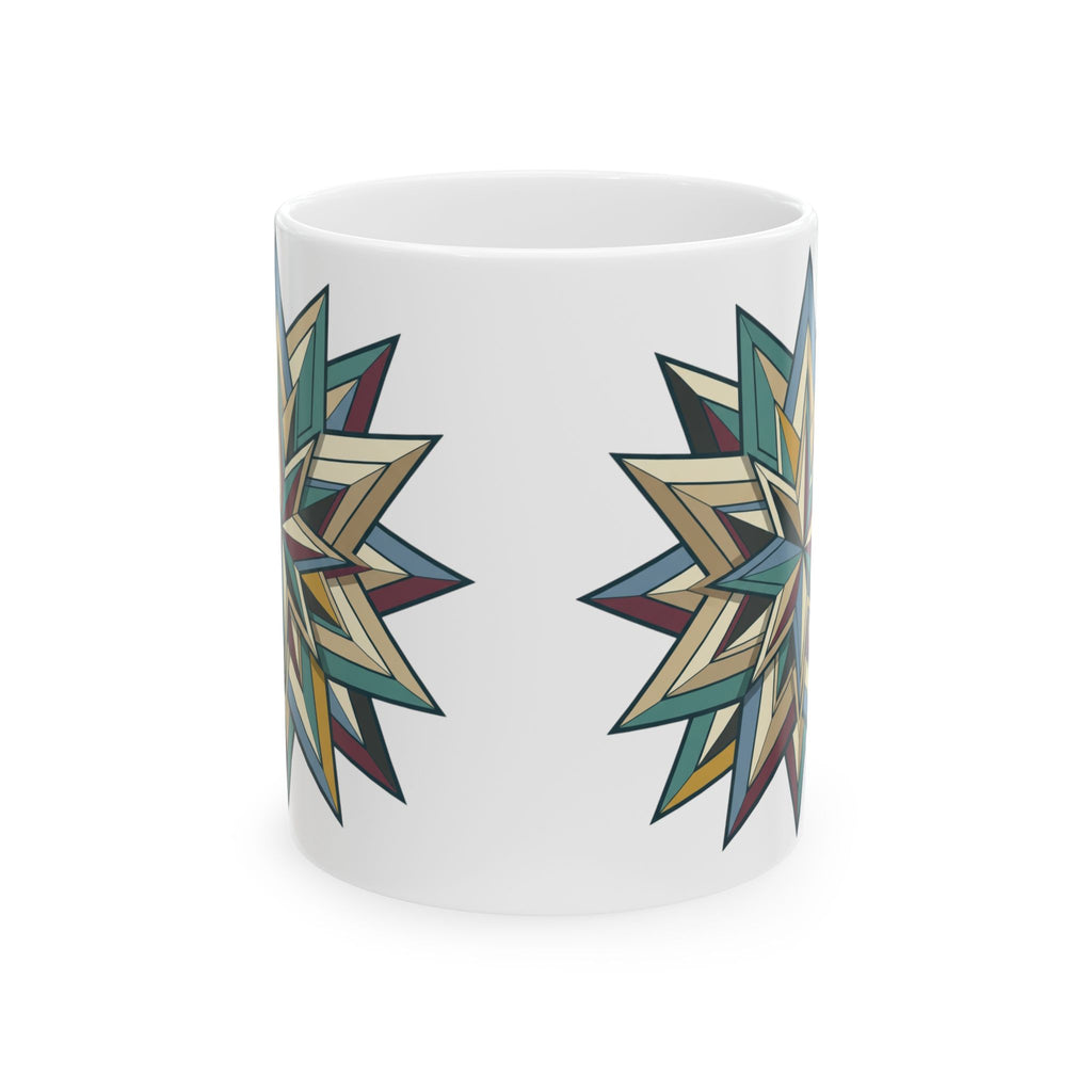 Geometric Starburst Ceramic Mug – Rustic Boho Coffee Cup (11oz & 15oz)