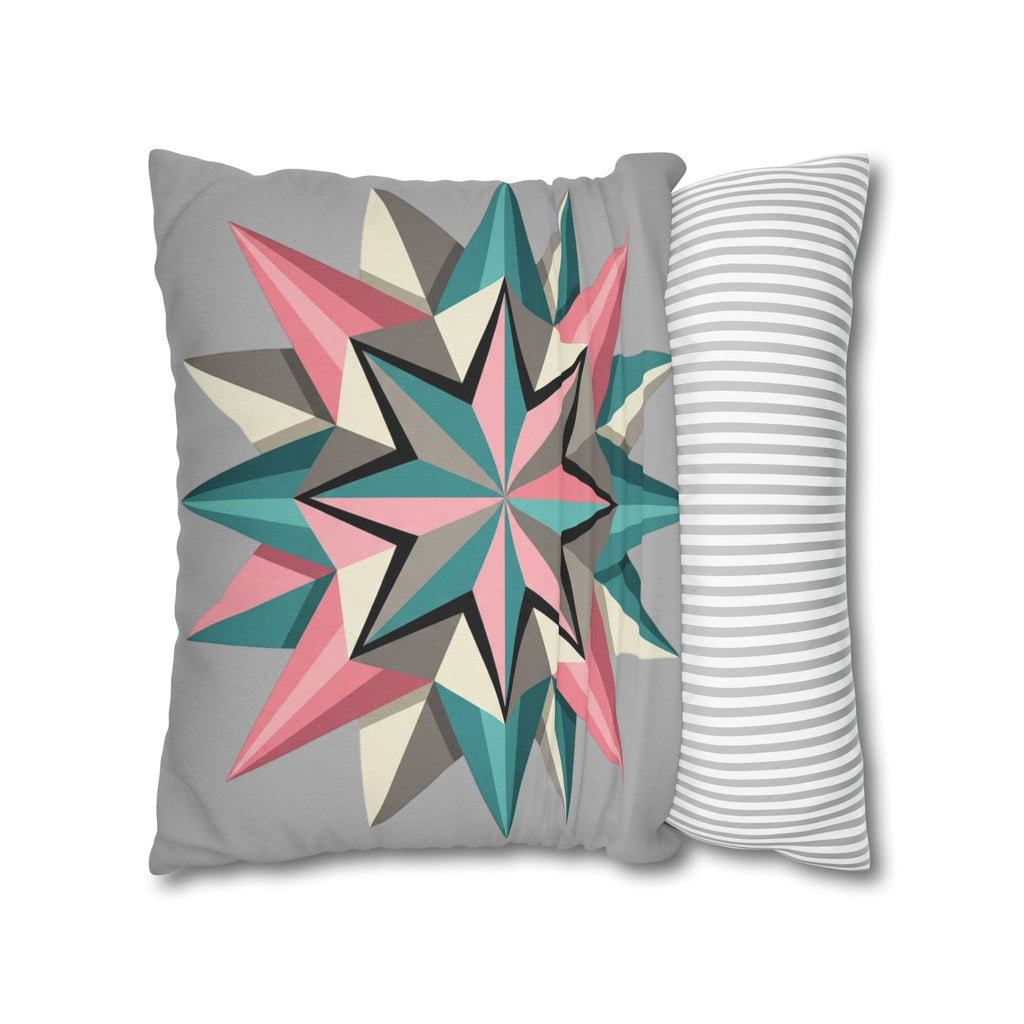 Geometric Starburst Throw Pillowcase — Pink Teal Modern Accent
