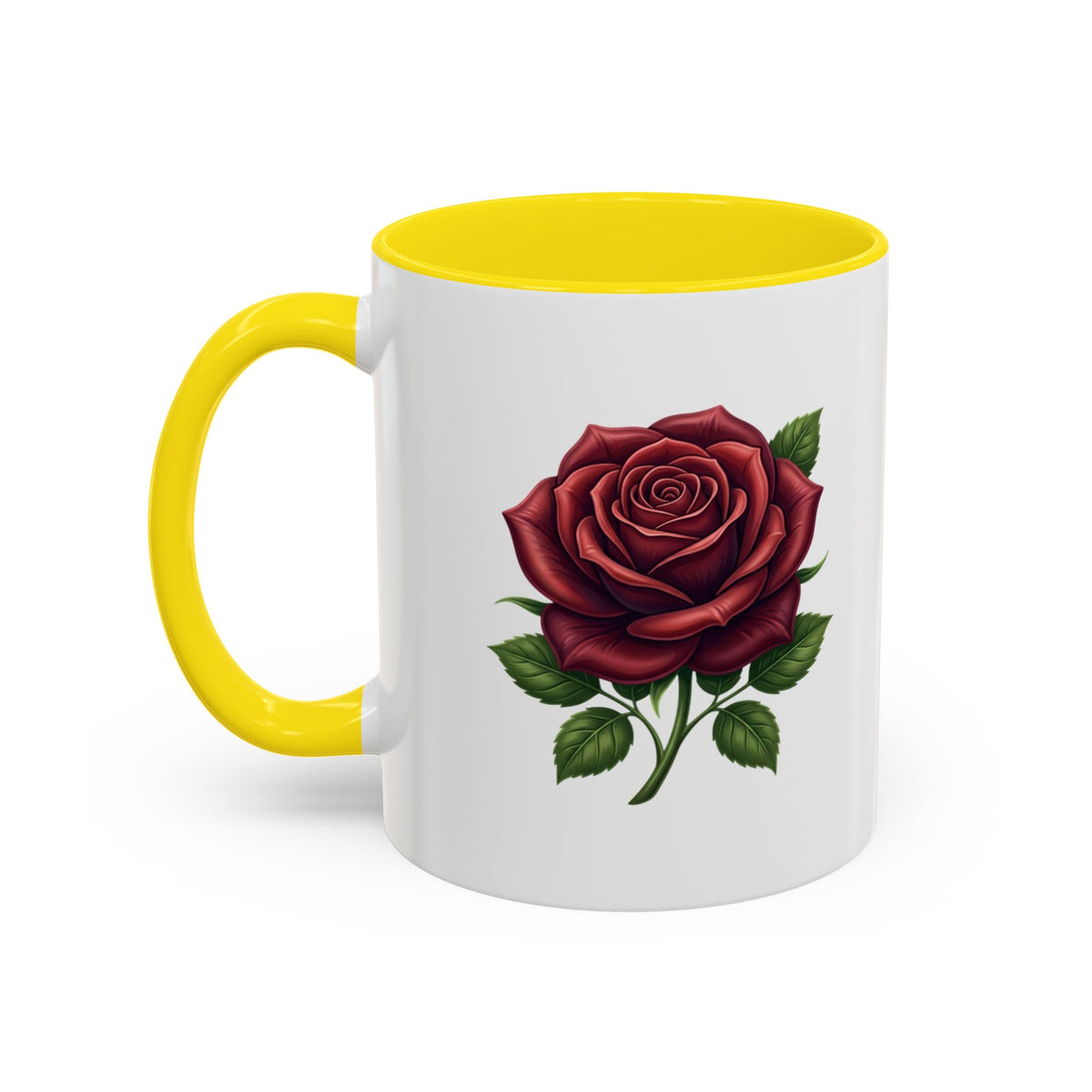 Red Rose Accent Coffee Mug — Floral Ceramic Coffee Cup (11/15oz)
