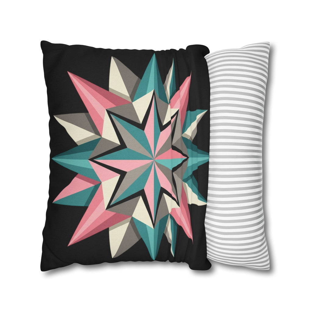 Geometric Starburst Throw Pillowcase — Teal & Pink Modern Decorative Cushion Cover