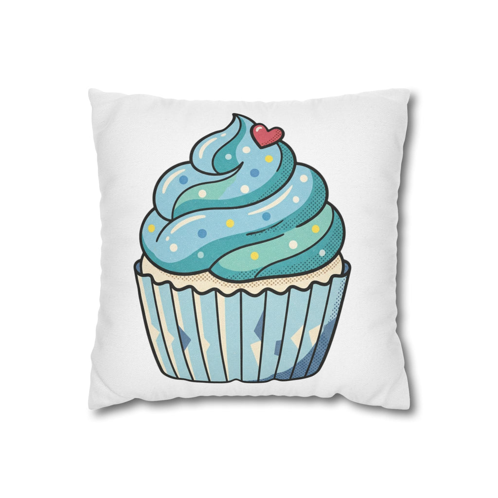 Cupcake Throw Pillowcase — Cute Blue Frosting Decorative Pillow Cover- White