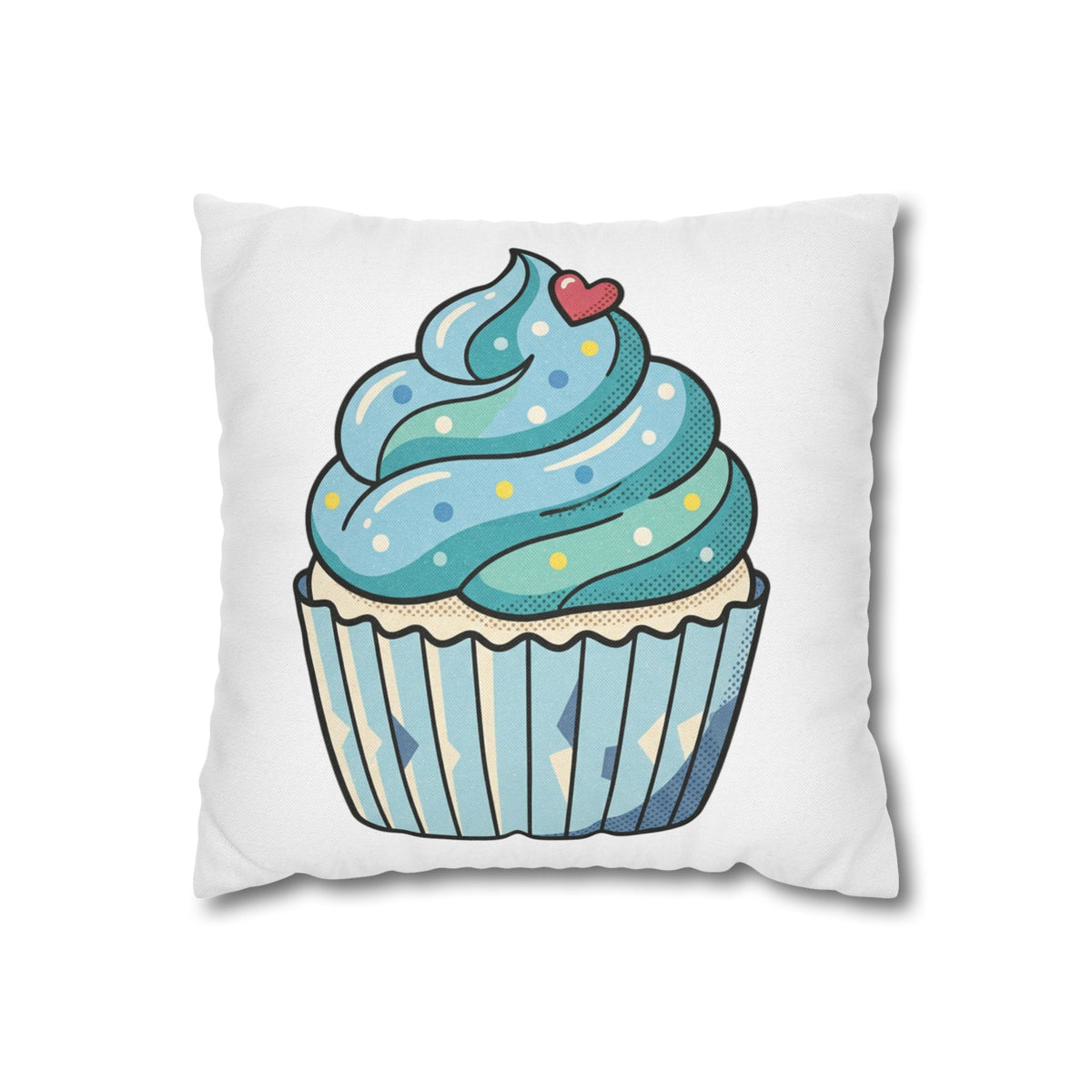 Cupcake Throw Pillowcase — Cute Blue Frosting Decorative Pillow Cover- White