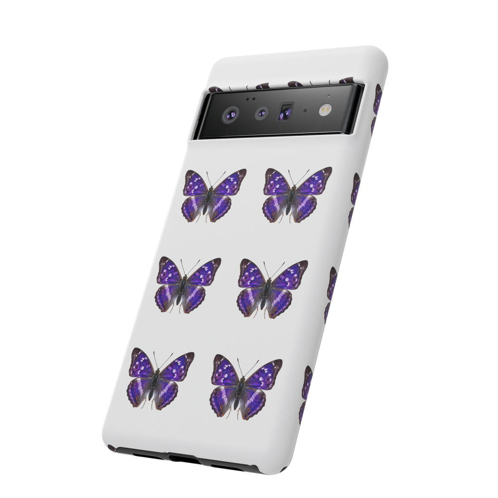 Purple Butterfly Tough Phone Case — Durable Protective iPhone Case with Repeating Butterfly Pattern