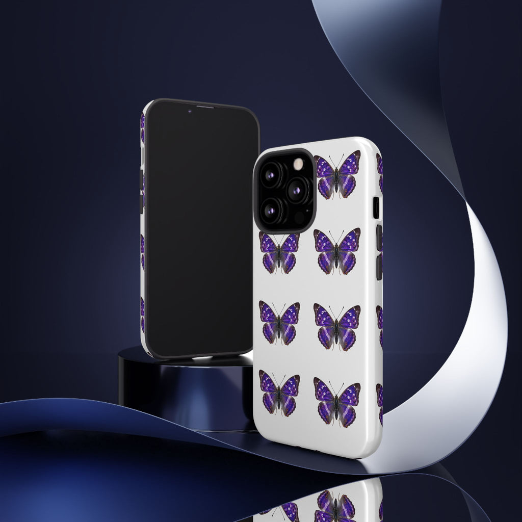 Purple Butterfly Tough Phone Case — Durable Protective iPhone Case with Repeating Butterfly Pattern