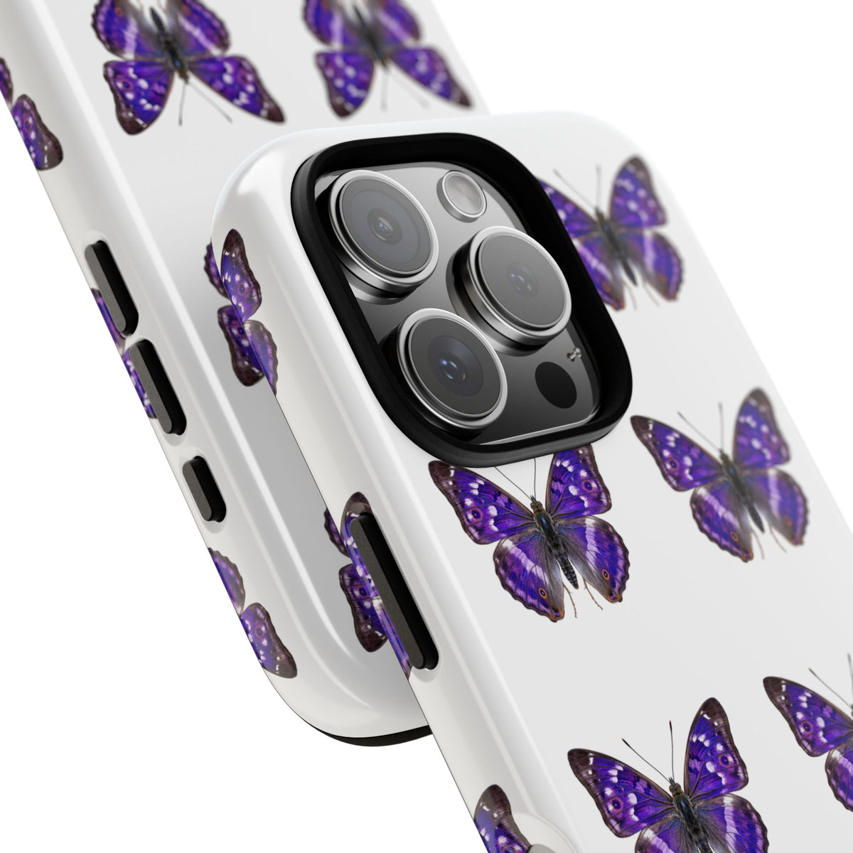 Purple Butterfly Tough Phone Case — Durable Protective iPhone Case with Repeating Butterfly Pattern