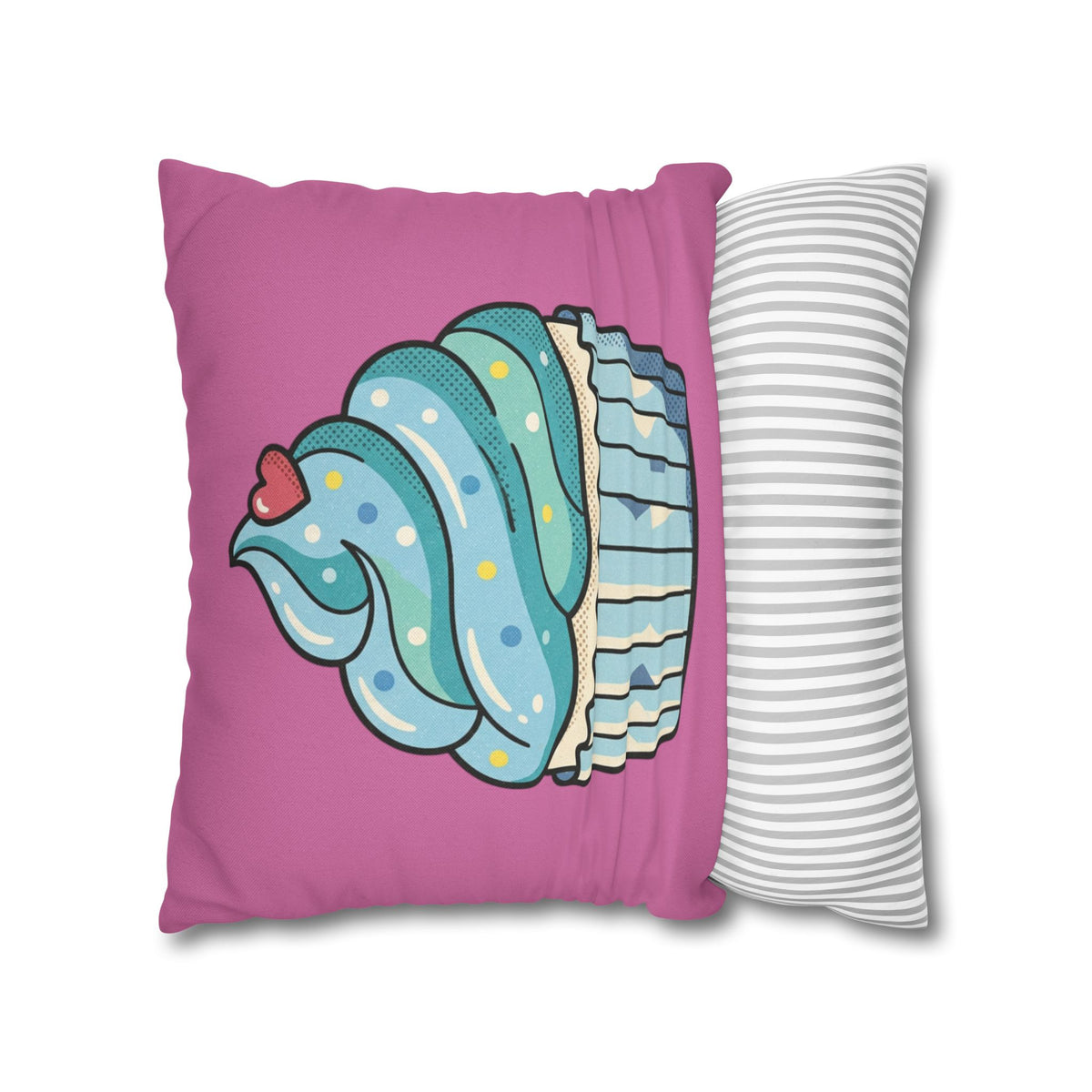 Cupcake Pillowcase — Cute Blue Frosting Decorative Throw Pillow- Light Pink