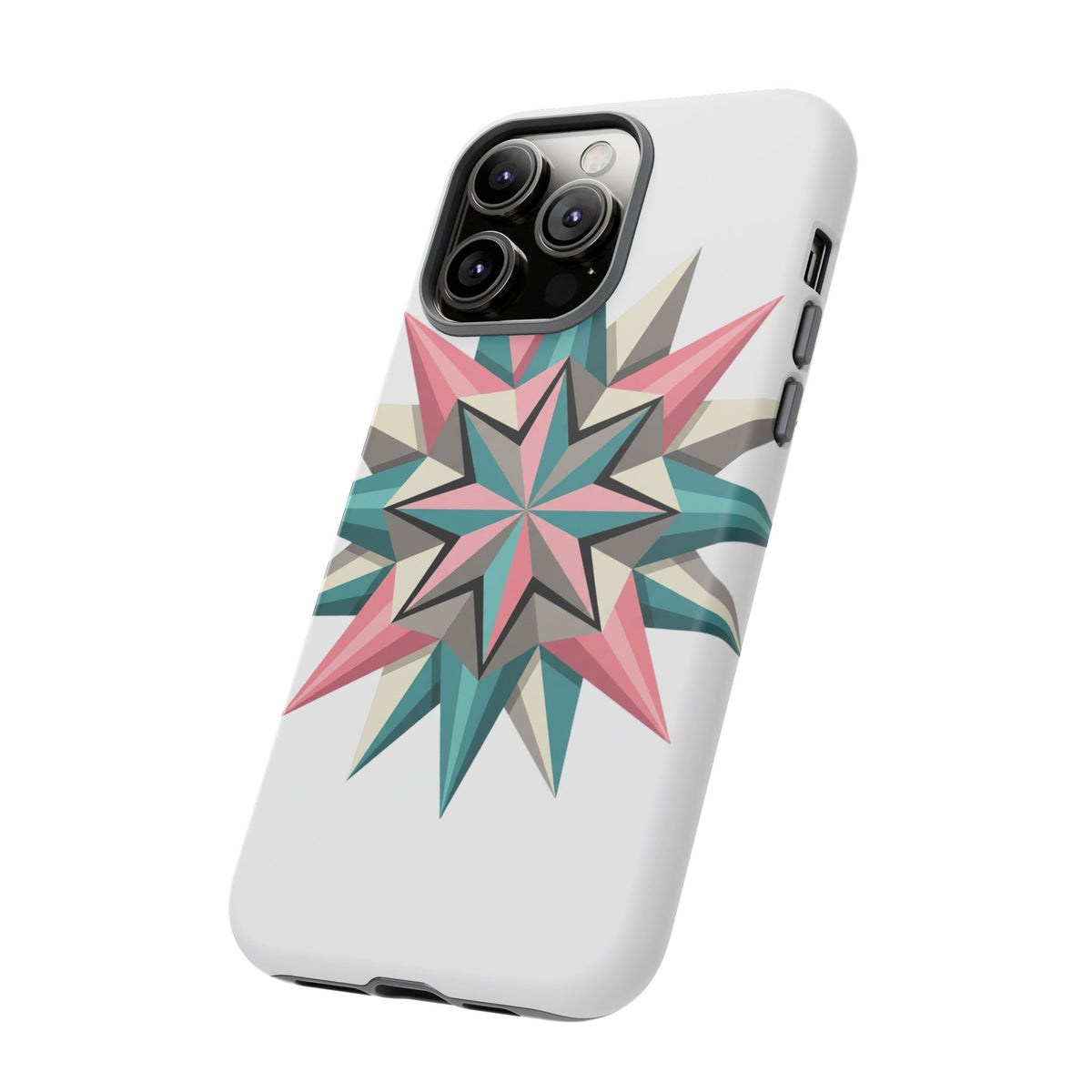 Geometric Star Tough Phone Case – Pink Teal Compass Design