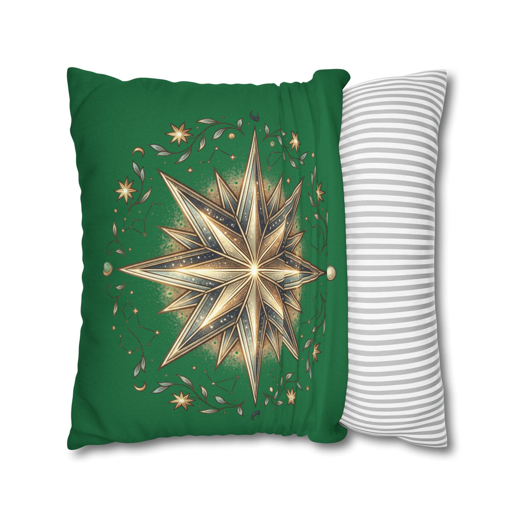 Start Print Dark Green Spun Polyester Square Pillowcase