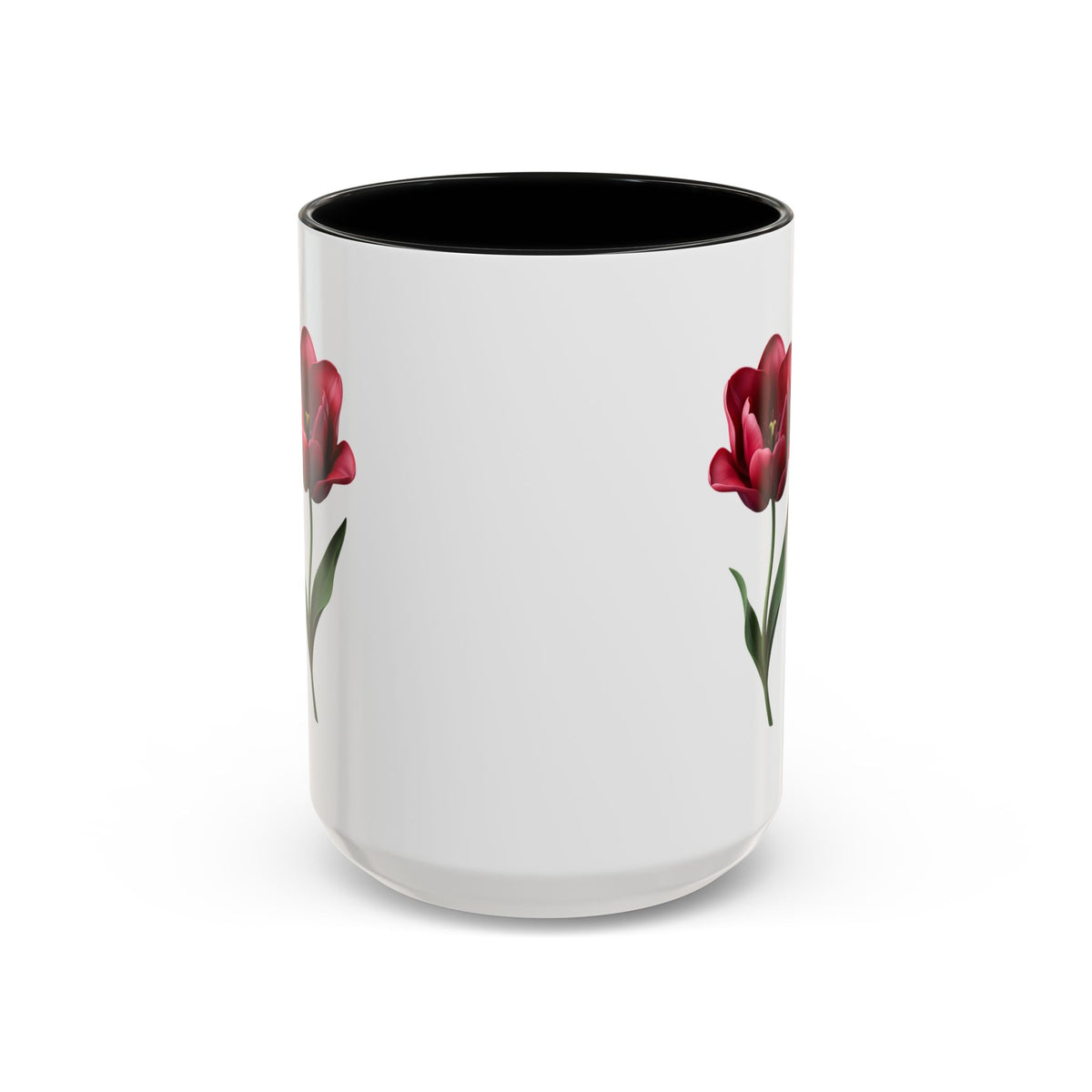 Red Tulip Accent Coffee Mug – Floral 11/15oz Ceramic Mug