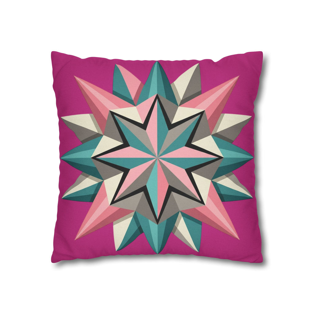 Geometric Starburst Throw Pillowcase — Pink Teal Modern Decorative Cushion Cover