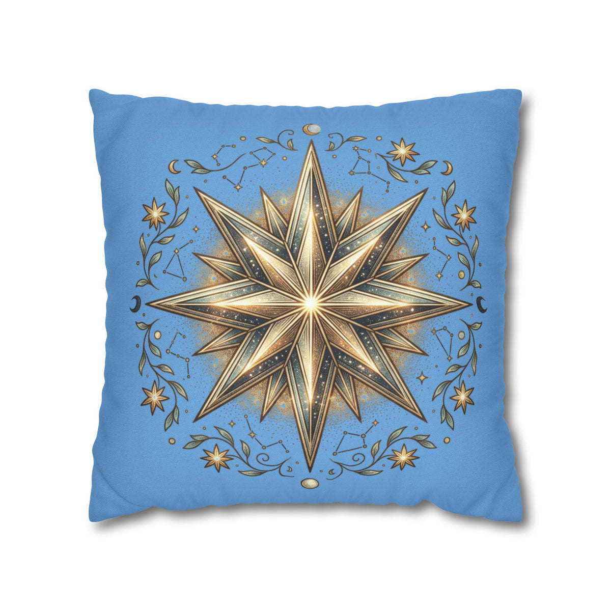 Star Print Light Blue Spun Polyester Square Pillowcase