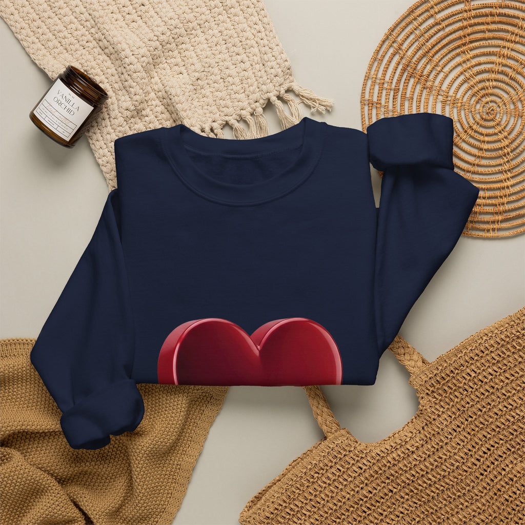 Heart Graphic Sweatshirt — Minimal 3D Red Heart Crewneck for Valentine’s & Everyday Wear