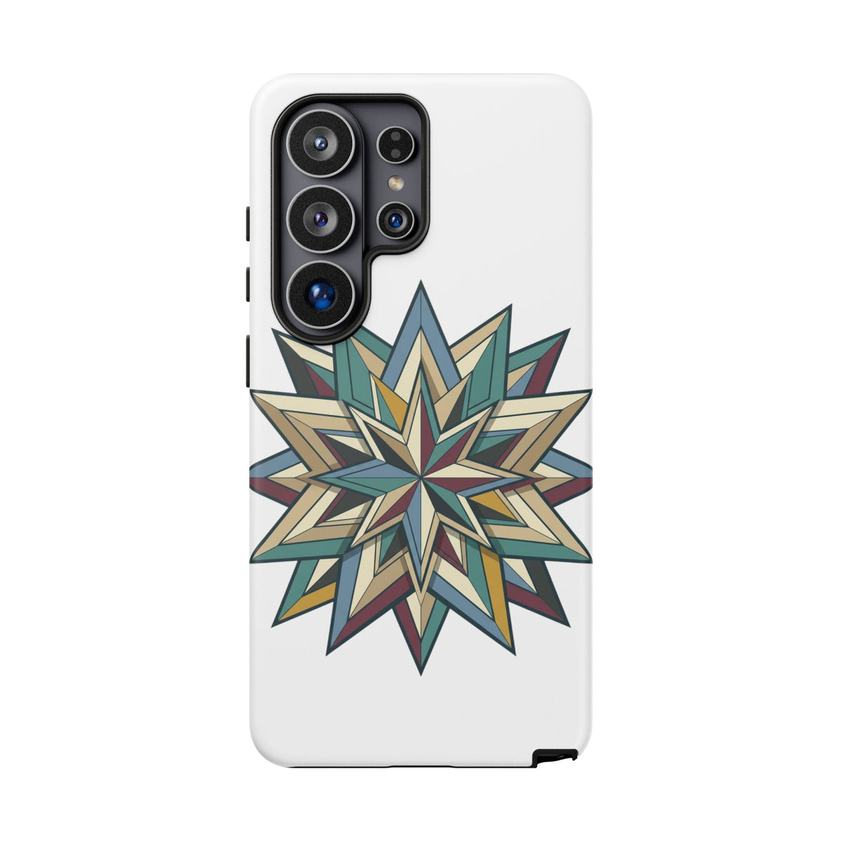 Geometric Star Phone Case — Teal & Earthtone Mandala Design