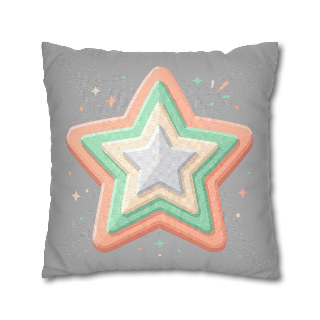 Star Shape Grey Spun Polyester Square Pillowcase