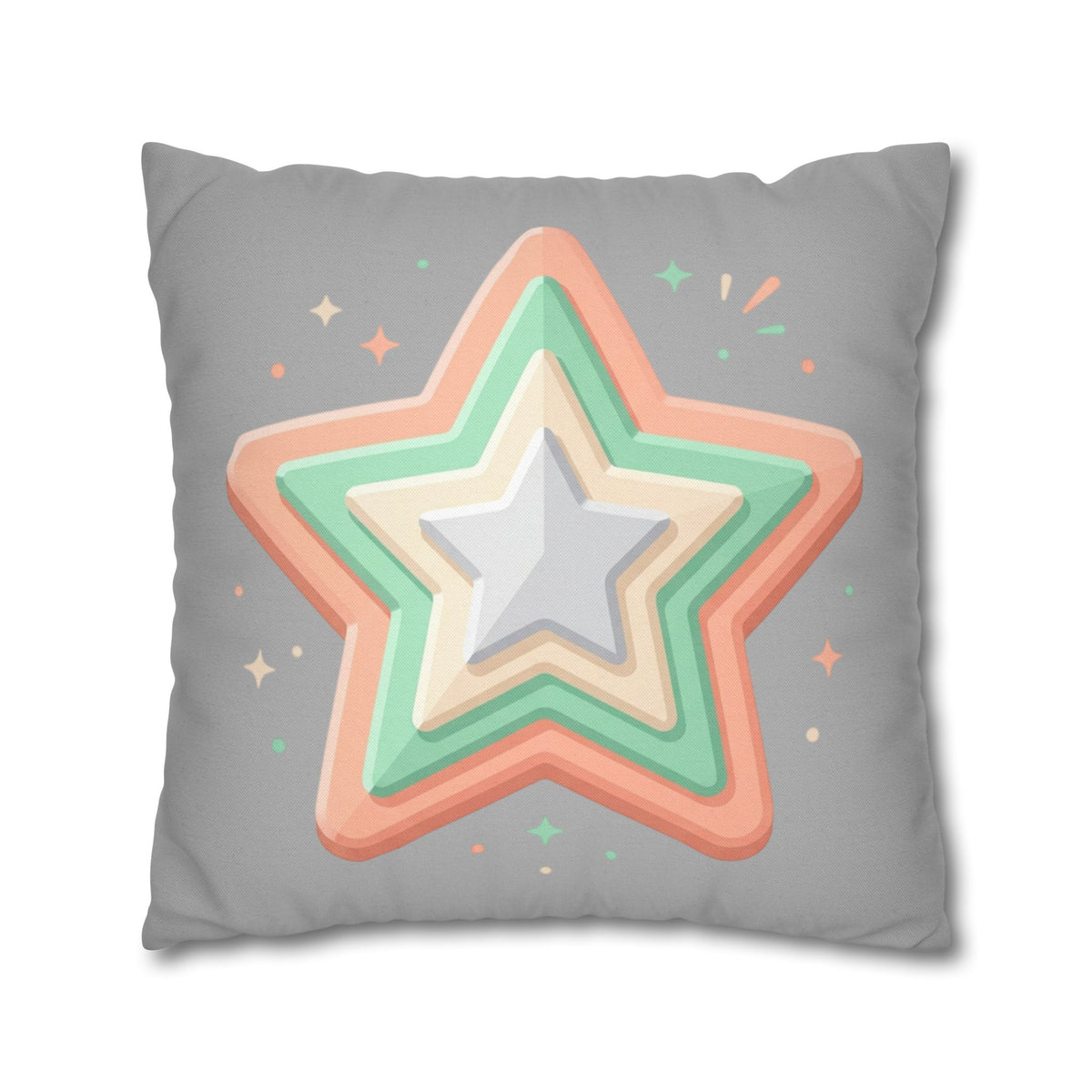 Star Shape Grey Spun Polyester Square Pillowcase