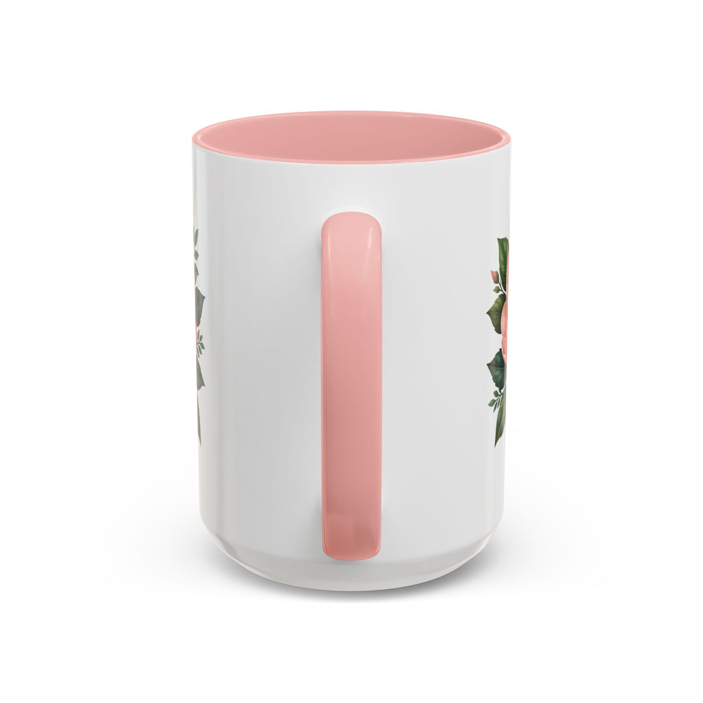 Floral Peony Accent Coffee Mug — Pink Rose Bloom Ceramic Cup
