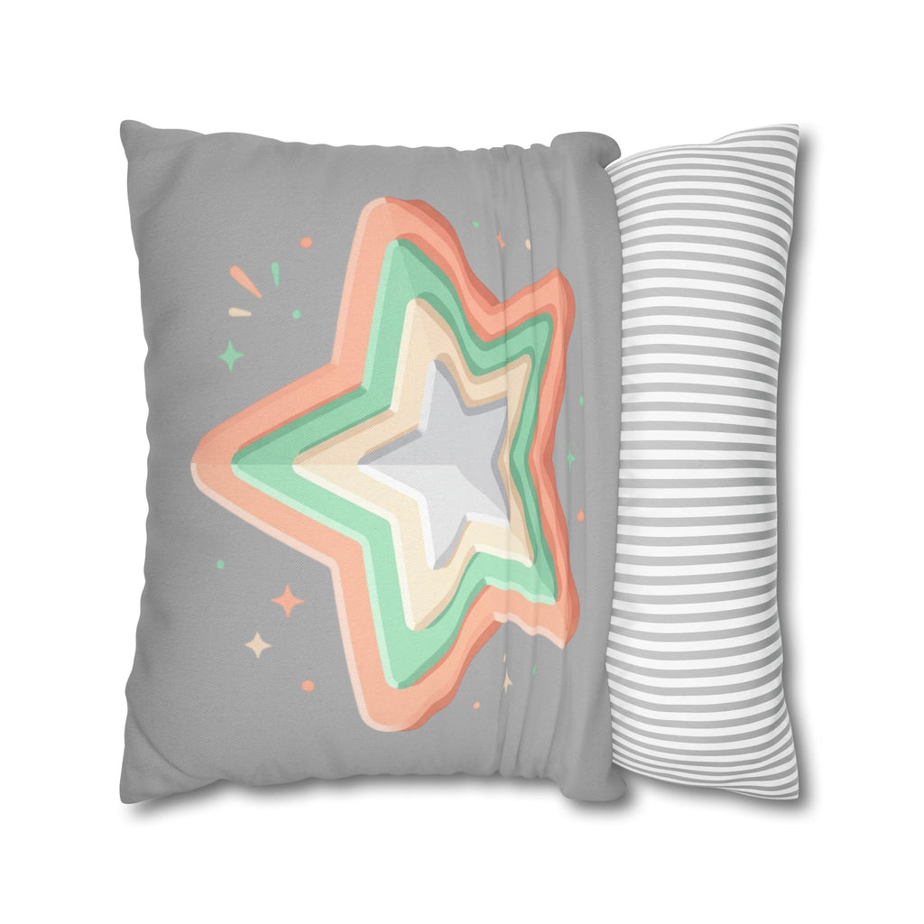 Star Shape Grey Spun Polyester Square Pillowcase