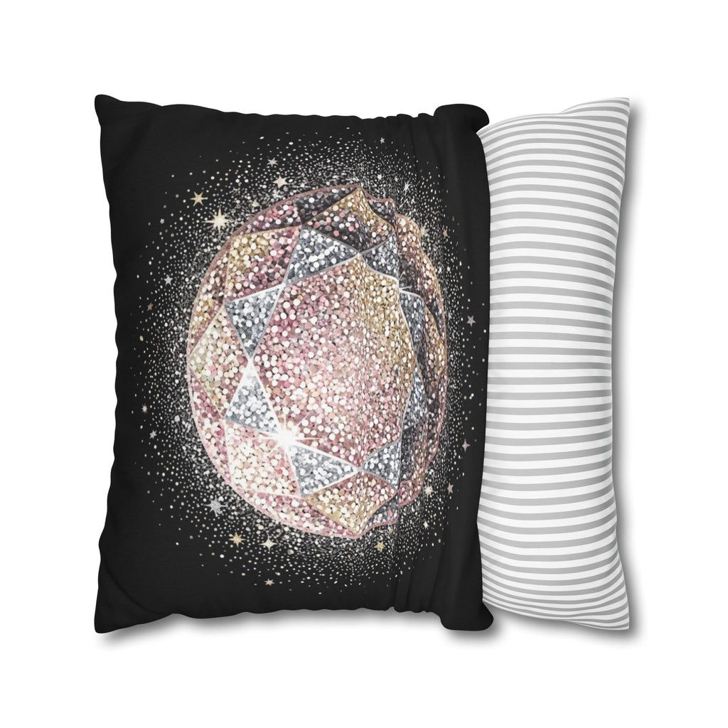 Glittery Black Spun Polyester Square Pillowcase