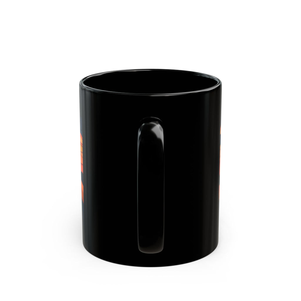 Sunset Waves Black Mug — Retro Ocean Sunrise Coffee Cup (11oz & 15oz)