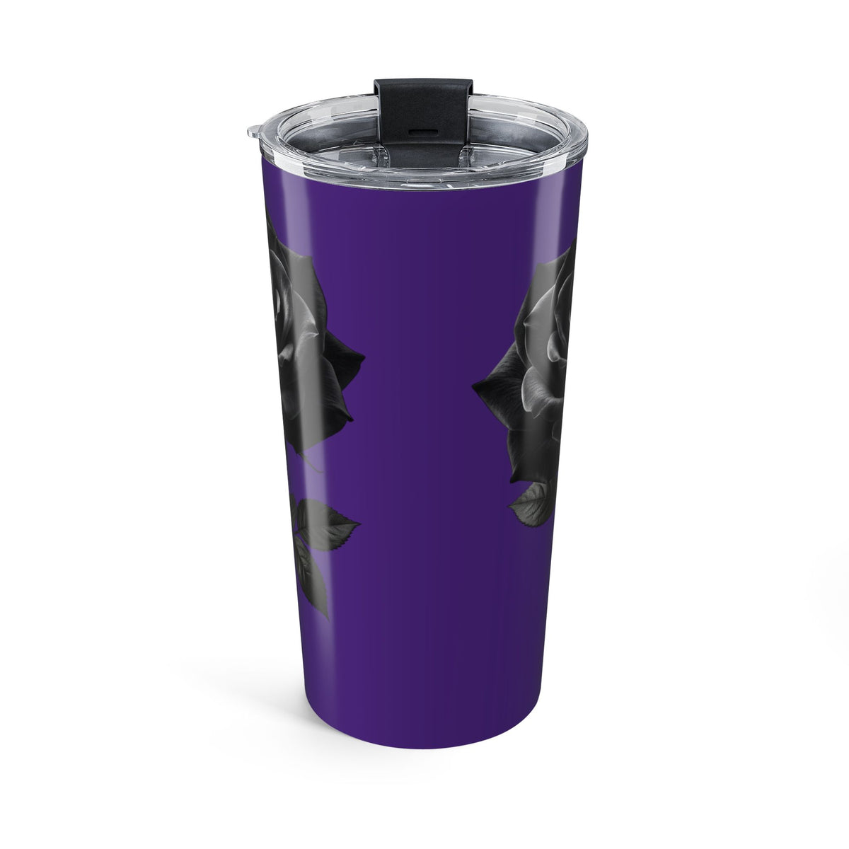 20oz Purple Tumbler with Black Roses – Gothic Floral Travel Cup- Dark Purple