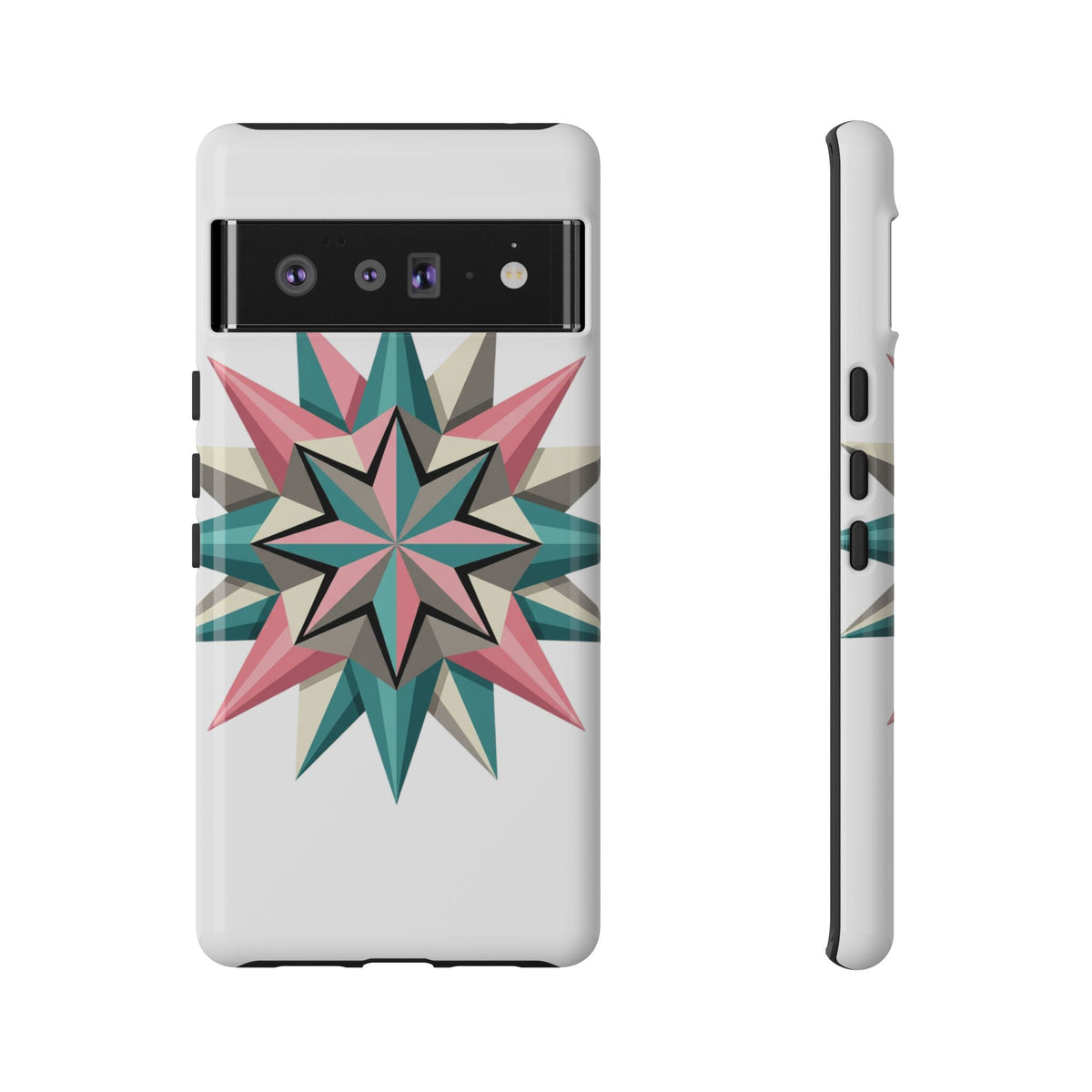 Geometric Star Tough Phone Case – Pink Teal Compass Design