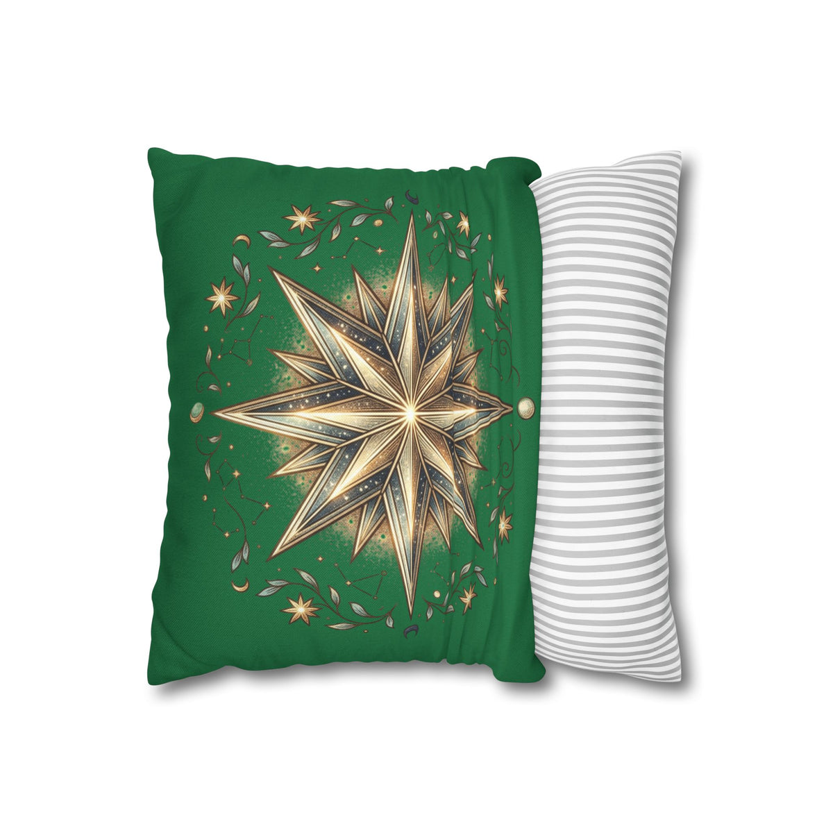 Start Print Dark Green Spun Polyester Square Pillowcase