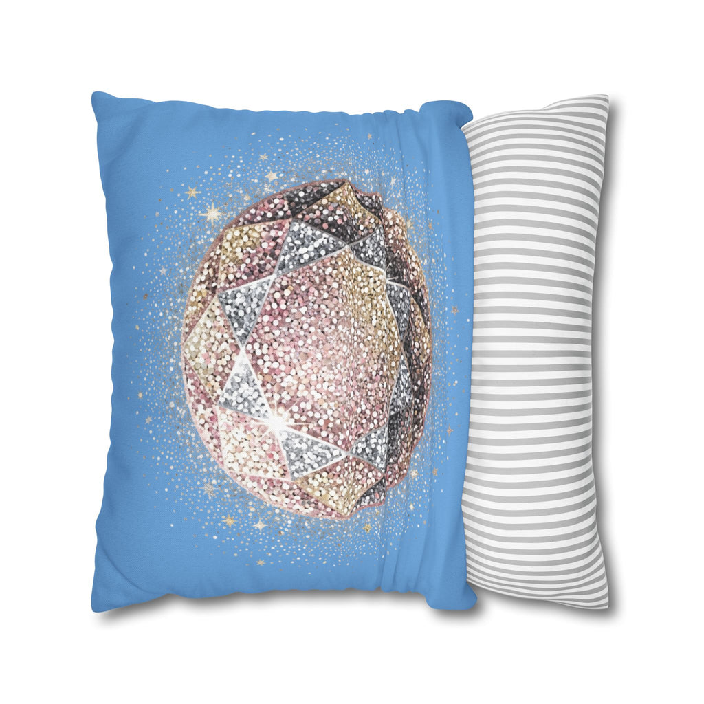 Glittery Light Blue Spun Polyester Square Pillowcase