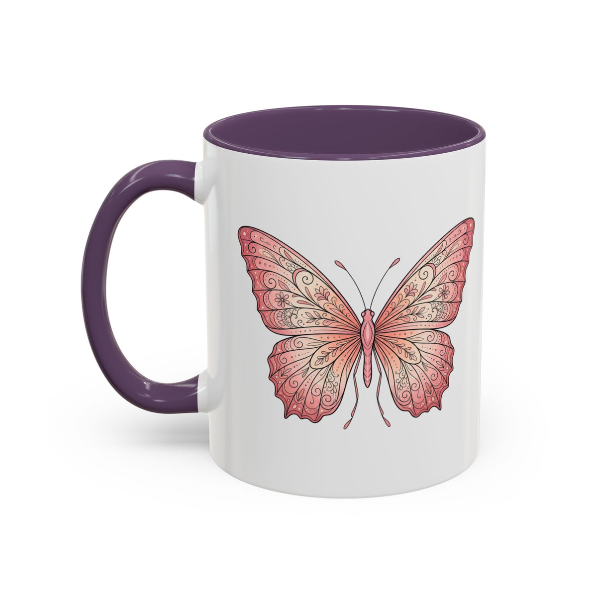 Pink Watercolor Butterfly Accent Coffee Mug — Floral Boho Tea & Coffee Cup (11/15oz)