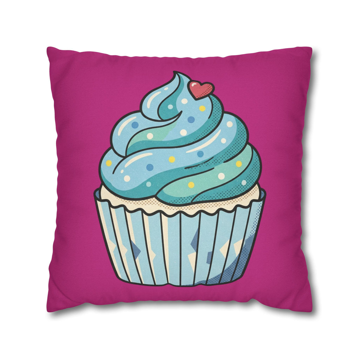 Cupcake Throw Pillow — Cute Blue Frosting Decorative Pillowcase- Magenta