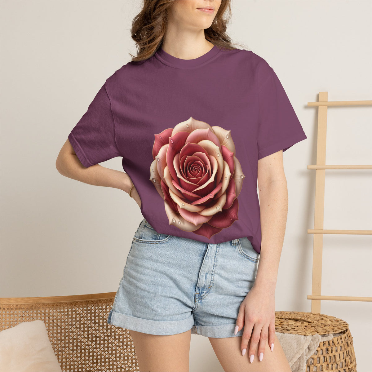 Rose Bloom Graphic T-Shirt — Realistic Pink Rose Floral Tee