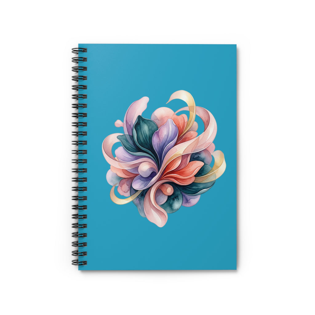 Floral Swirl Spiral Notebook — Turquoise Ruled Journal