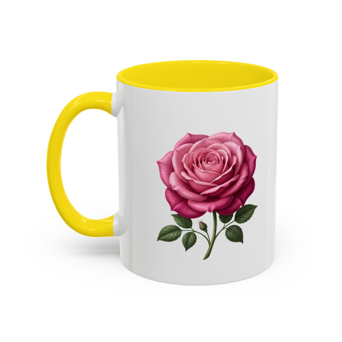 Pink Rose Accent Coffee Mug — Floral Tea & Coffee Cup (11/15 oz)