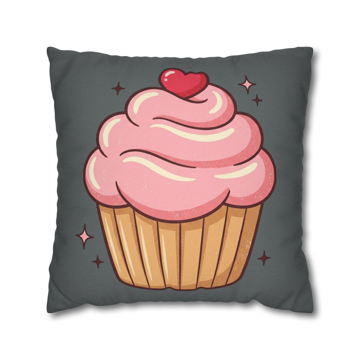 Pink Cup Cake Spun Polyester Square Pillowcase- Dark Grey