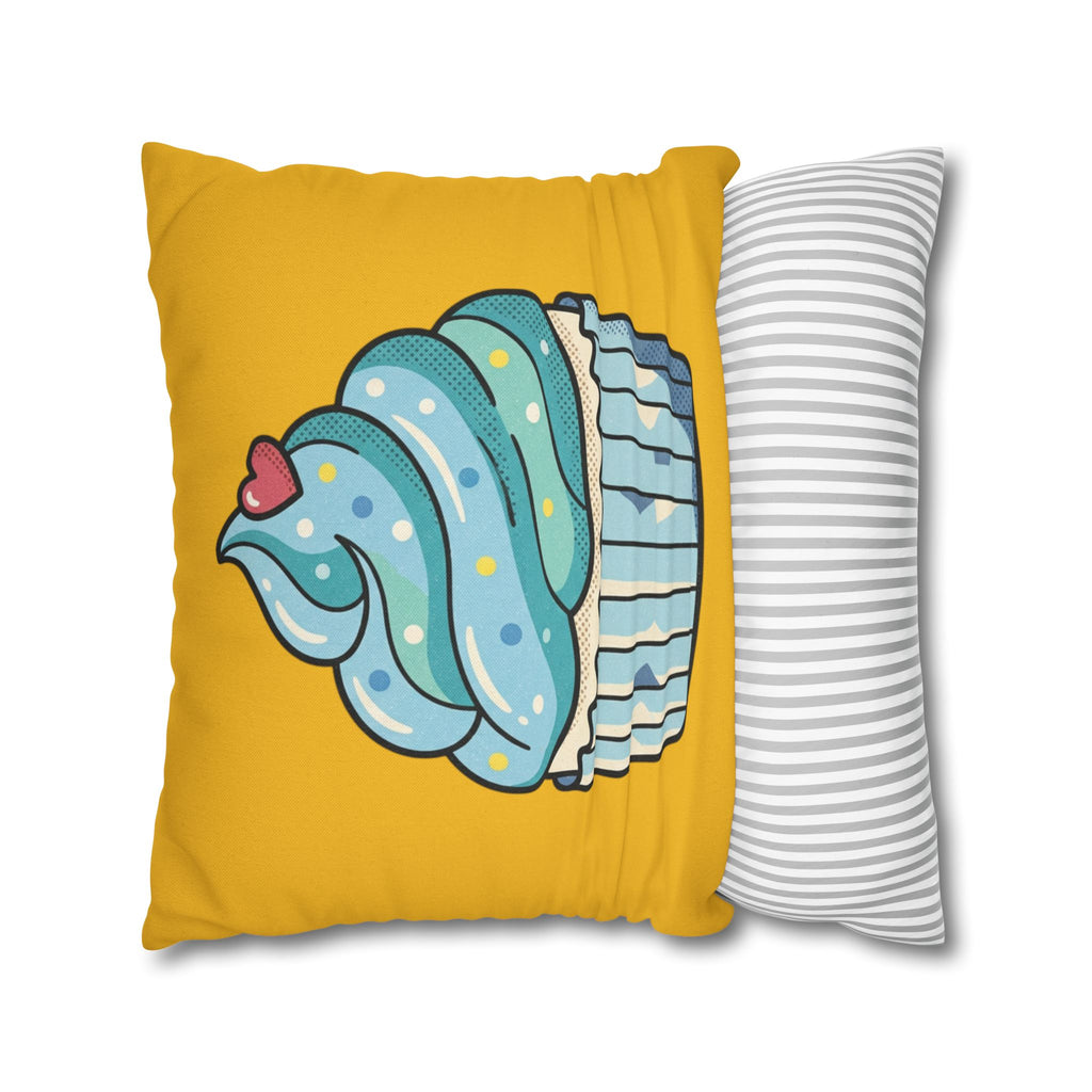 Cute Blue Cupcake Decorative Pillowcase — Whimsical Dessert Accent for Kids’ Rooms & Bakeries- Yellow