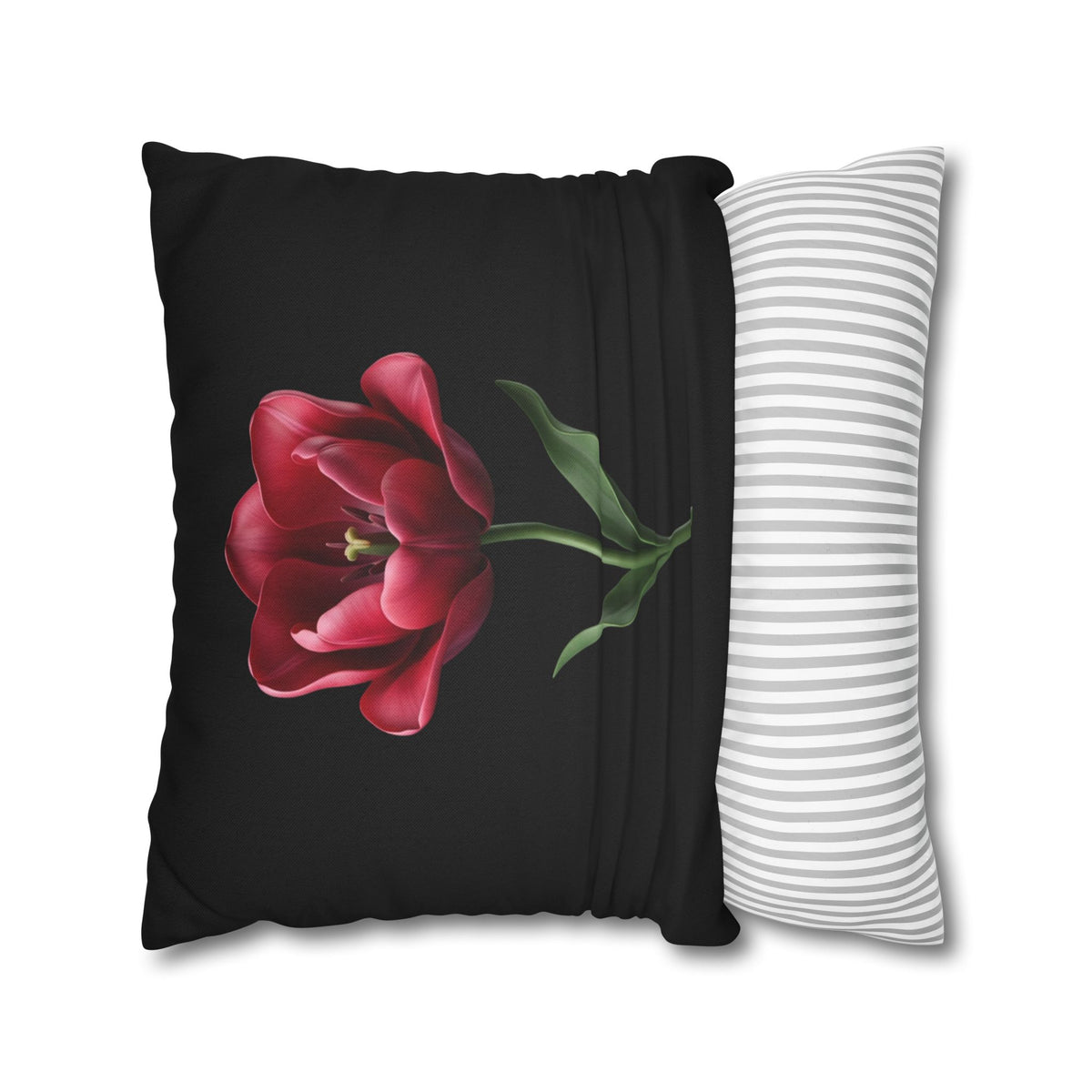 Red Tulip Botanical Throw Pillowcase — Floral Square Cushion Cover