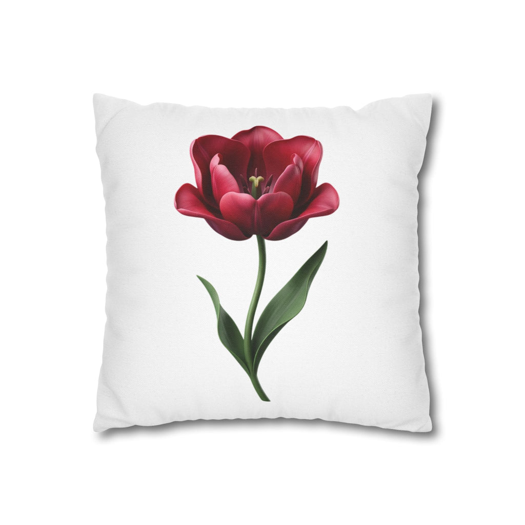 Red Tulip Floral Pillowcase — Botanical Square Throw Pillow Cover