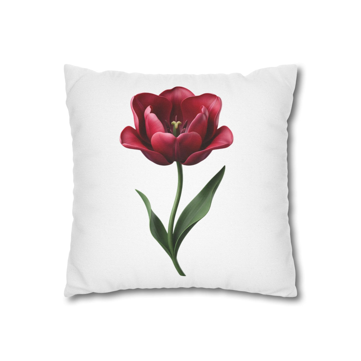 Red Tulip Floral Pillowcase — Botanical Square Throw Pillow Cover