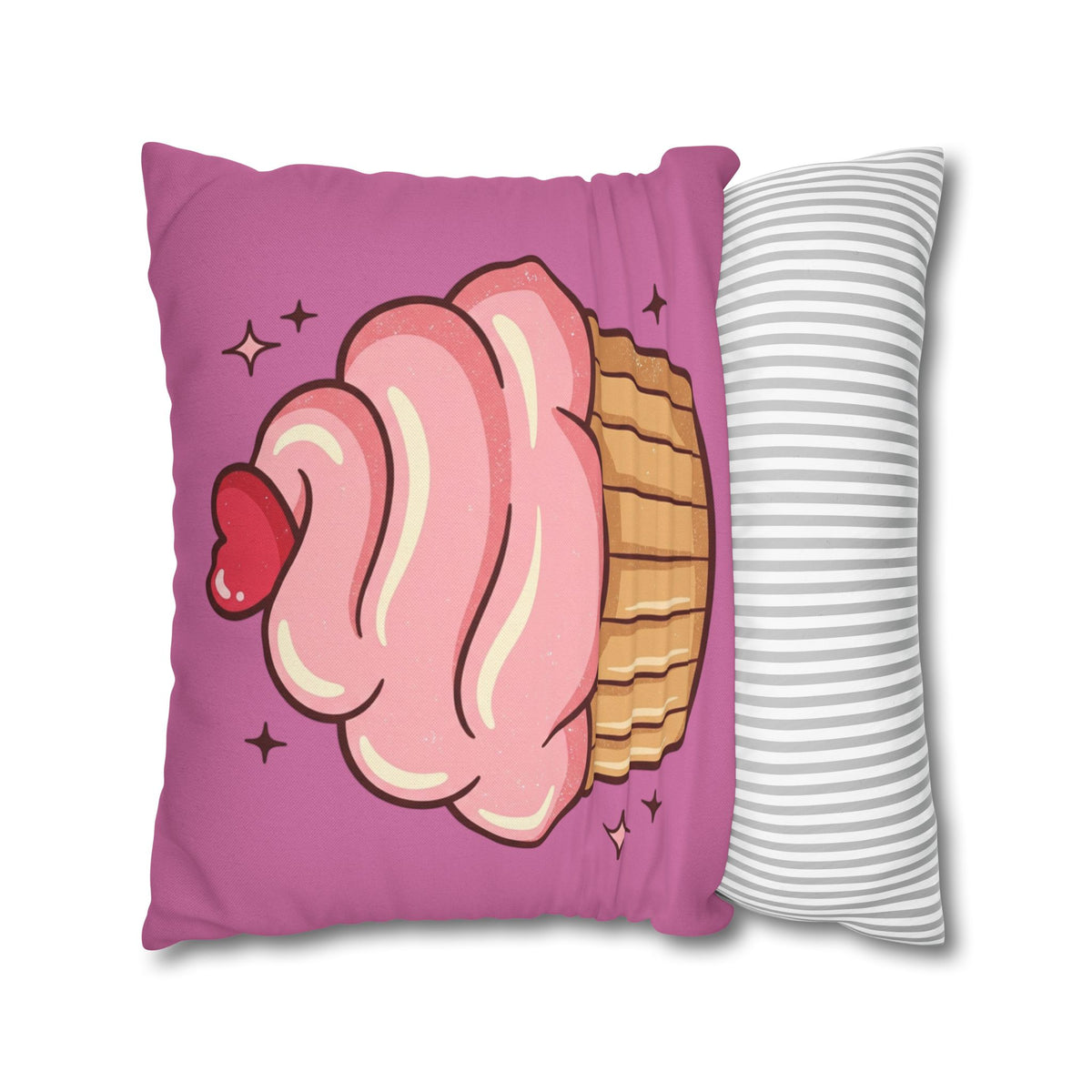 Pink Cupcake Spun Polyester Square Pillowcase- Light Pink