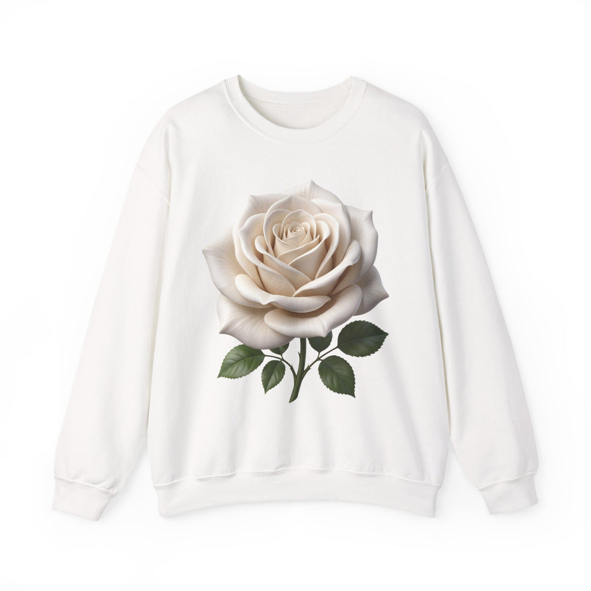 White Rose Crewneck Sweatshirt — Elegant Botanical Floral Pullover
