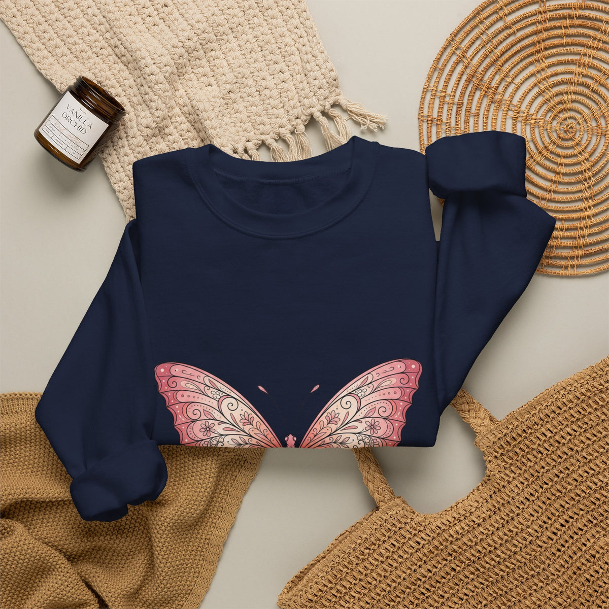 Pink Watercolor Butterfly Crewneck Sweatshirt