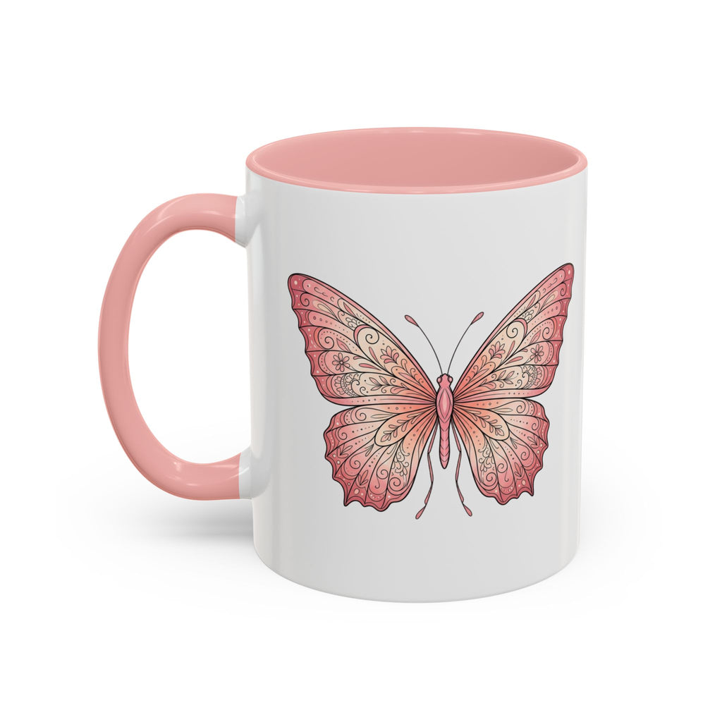 Pink Watercolor Butterfly Accent Coffee Mug — Floral Boho Tea & Coffee Cup (11/15oz)