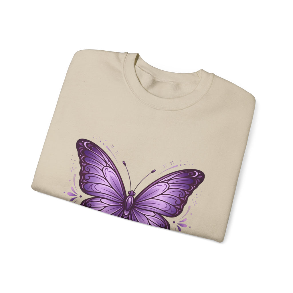 Purple Butterfly Crewneck Sweatshirt — Vibrant Graphic Butterfly Pullover