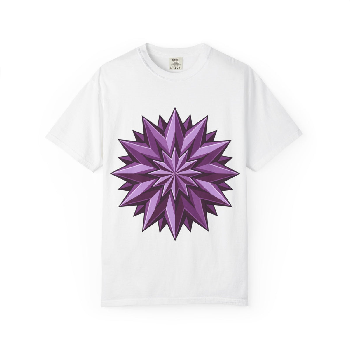 Purple Geometric Starburst T-Shirt — Bold 3D Floral Graphic Tee