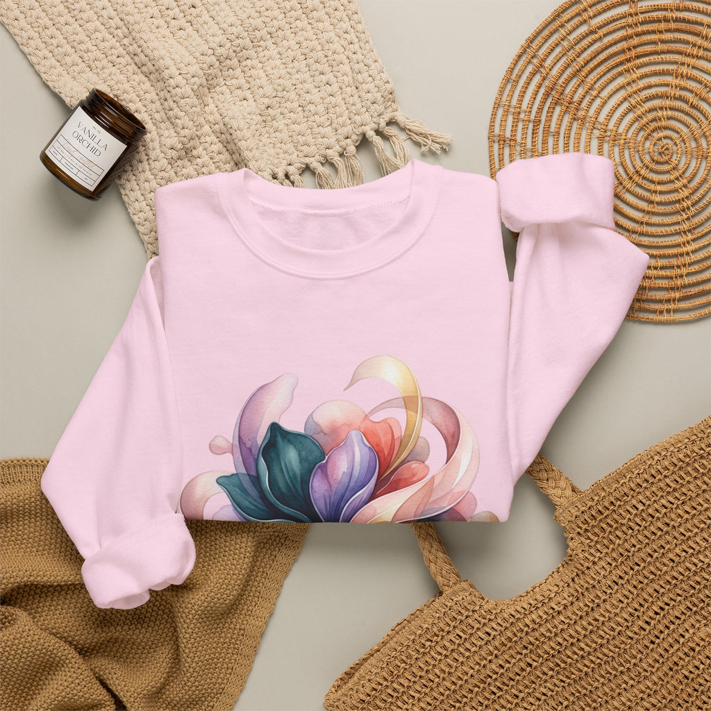Abstract Floral Crewneck Sweatshirt — Pastel Swirl Art Pullover